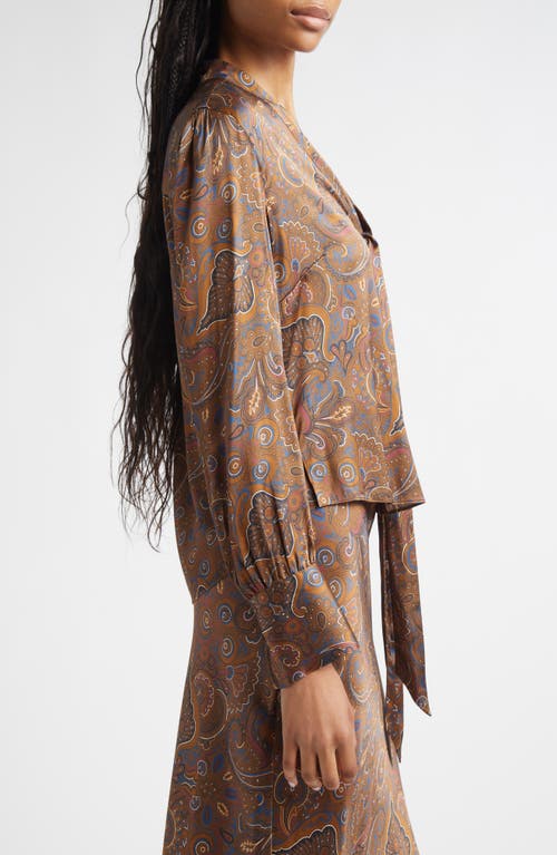 Veronica Beard Francine Print Tie Neck Silk Blend Top In Brown