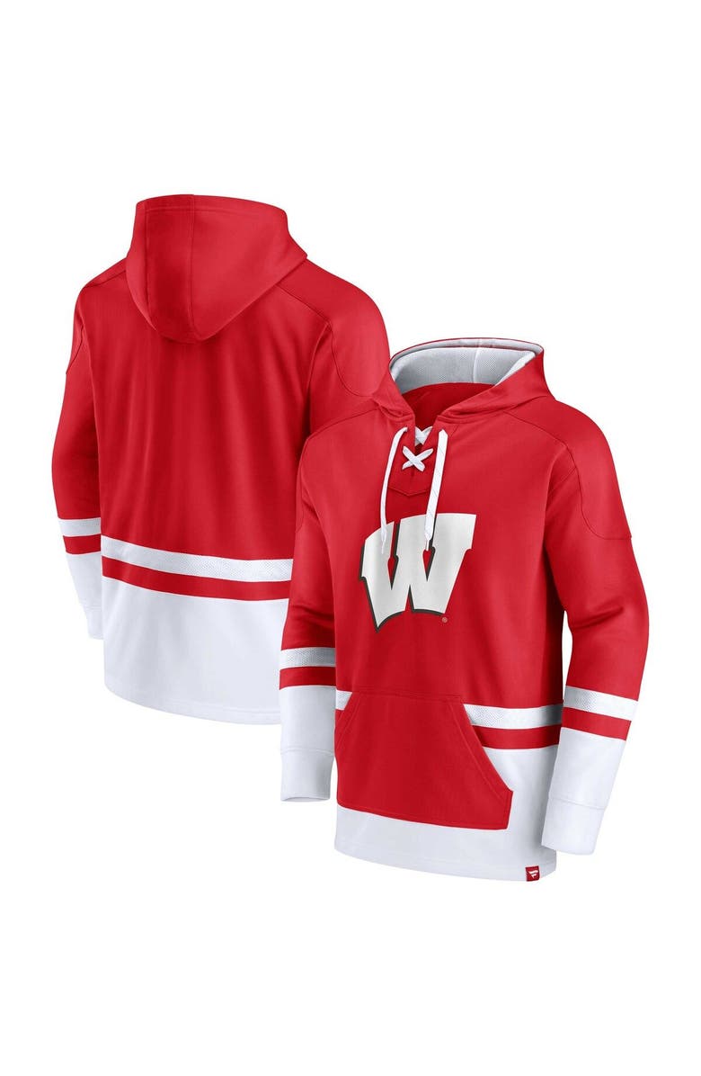FANATICS Men's Fanatics Branded Red Wisconsin Badgers First Battle Pullover Hoodie, Main, color, Red