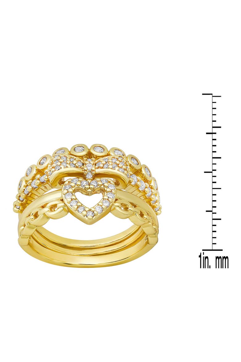 Set of 3 18K Gold Plated Simulated Diamond Rings, Alternate, color, GOLD