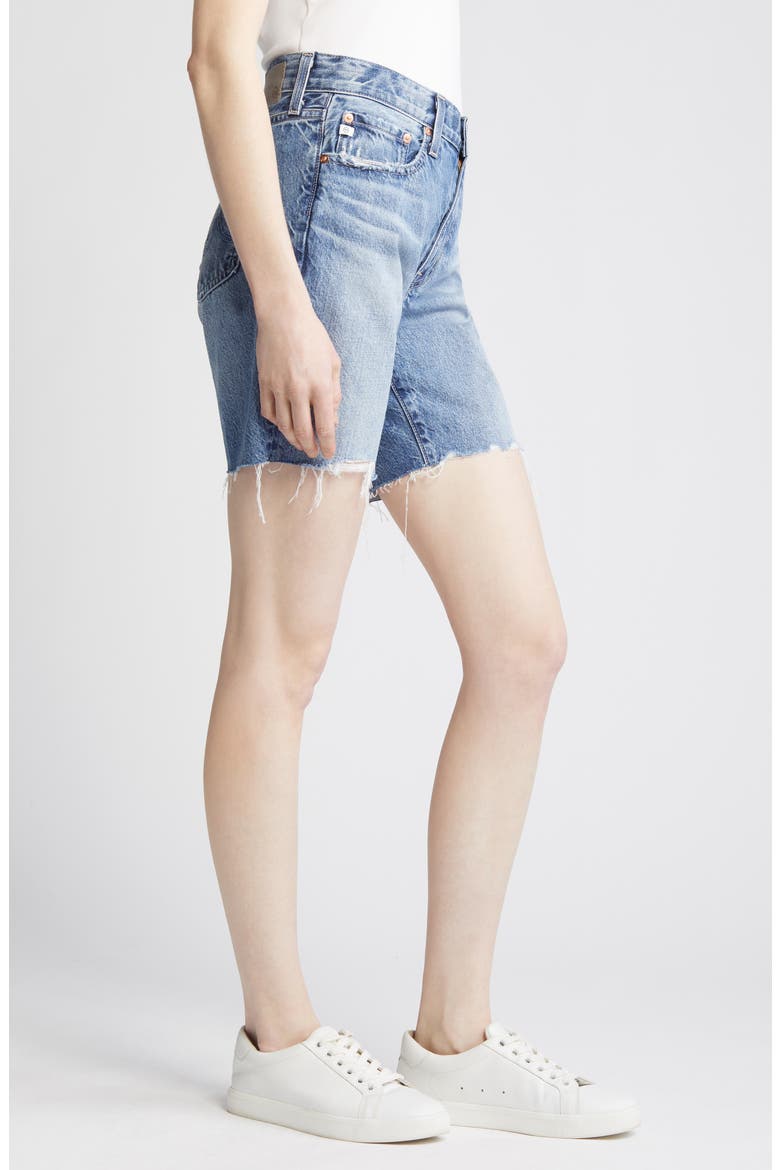 Ex-Boyfriend Raw Hem Mid Length Denim Shorts, Alternate, color, MYTH