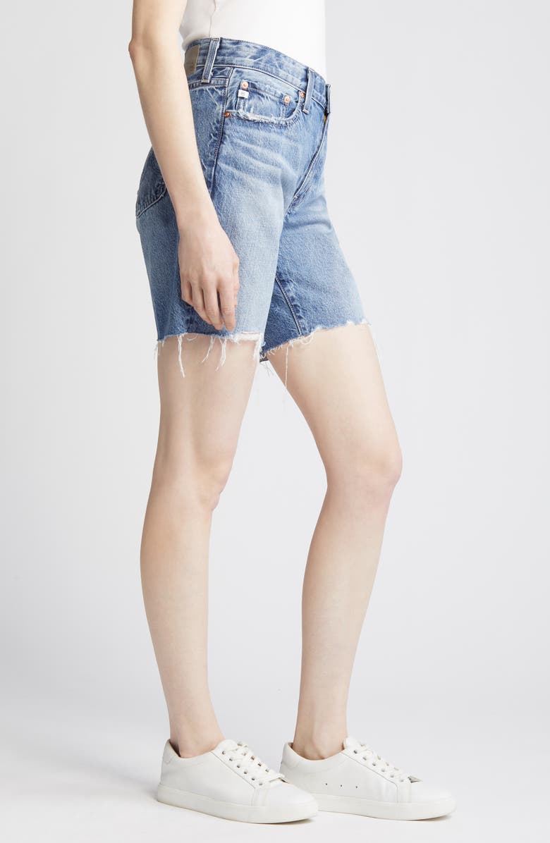 AG Ex-Boyfriend Raw Hem Mid Length Denim Shorts, Alternate, color, 