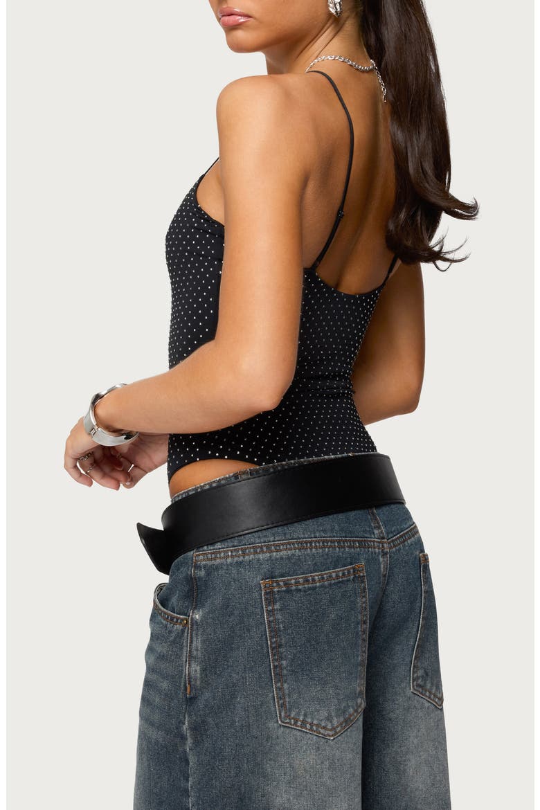 Georgey Rhinestone Bodysuit, Alternate, color, BLACK