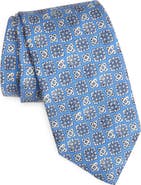 David Donahue Floral Medallion Print Silk Tie
