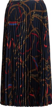 Lauren Ralph Lauren Belting Print Pleated Georgette Skirt