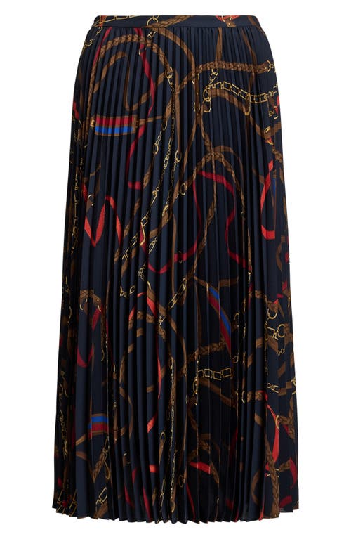 Ralph Lauren Lauren Belting Print Pleated Georgette Skirt In Brown