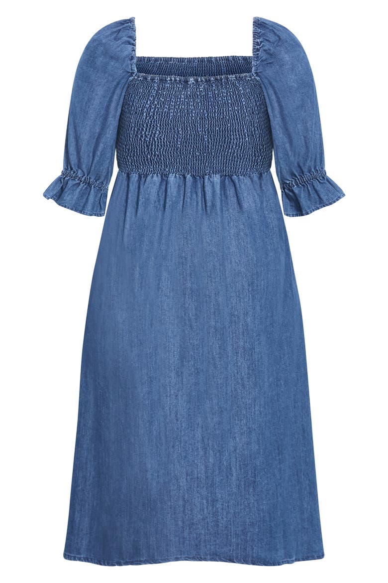 Kaitlyn Smocked Denim Dress, Alternate, color, MID WASH
