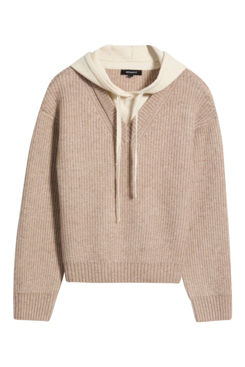 Layered Sweater Hoodie, Alternate, color, SIMPLY TAUPE / IVORY