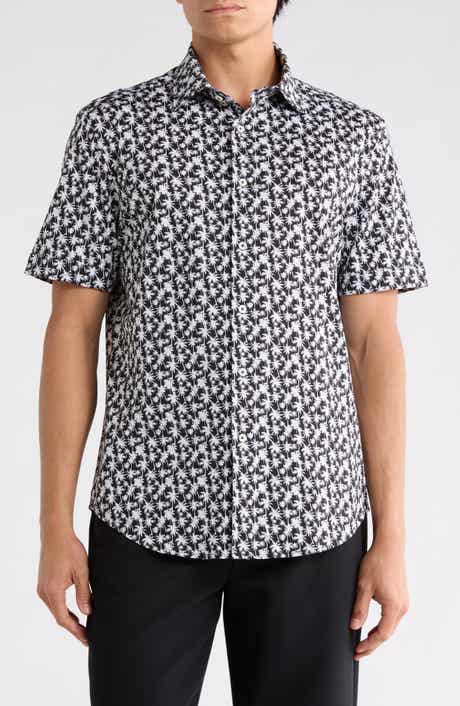 Bugatchi OoohCotton® Palm Tree Print Short Sleeve Button-Up Shirt
