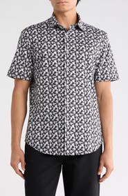 Bugatchi OoohCotton® Palm Tree Print Short Sleeve Button-Up Shirt