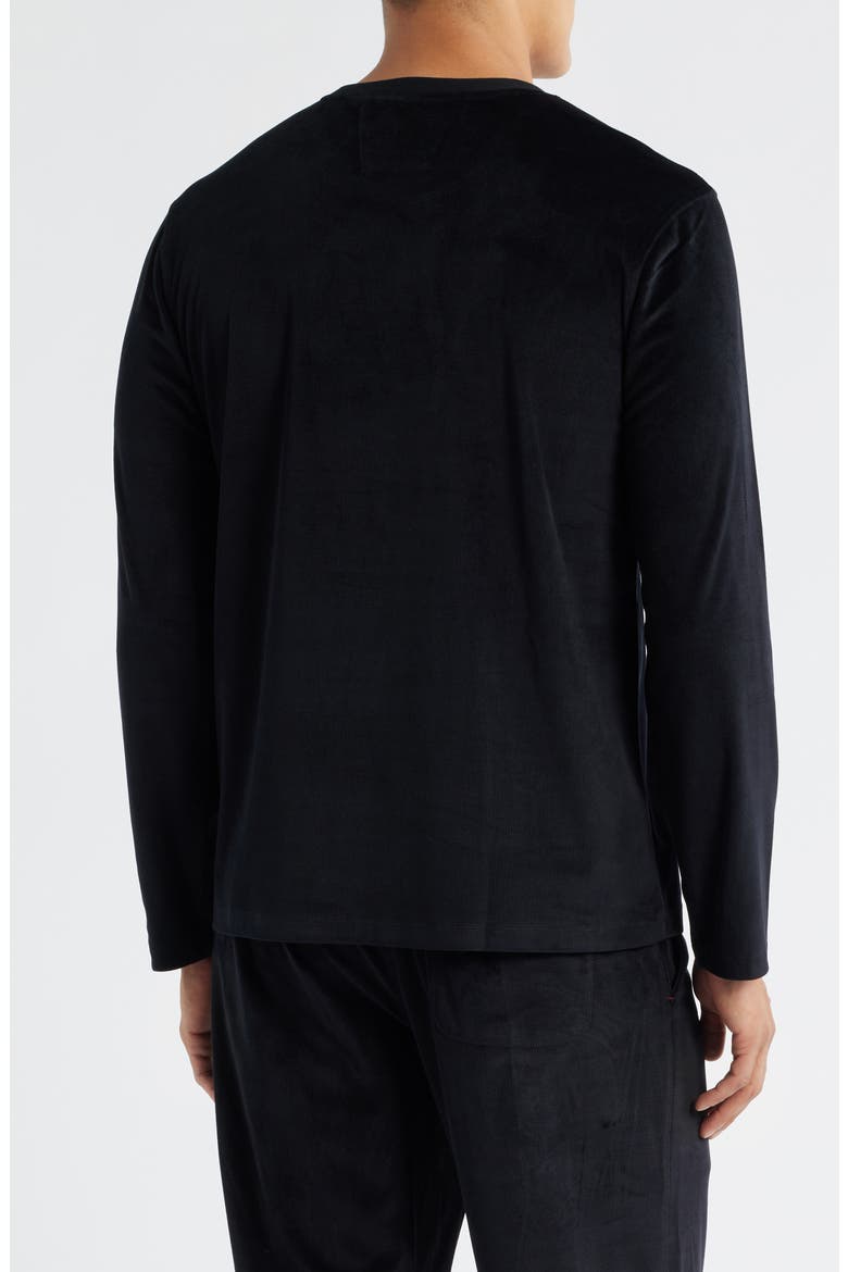 Velour Jacquard Long Sleeve Pajama Top, Alternate, color, BLACK