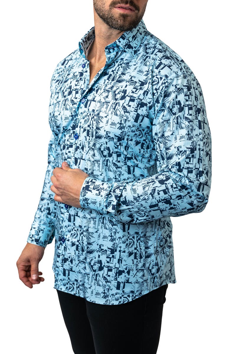 Maceoo Fibonacci Stretchpolynesian Blue Performance Button-Up Shirt, Alternate, color,