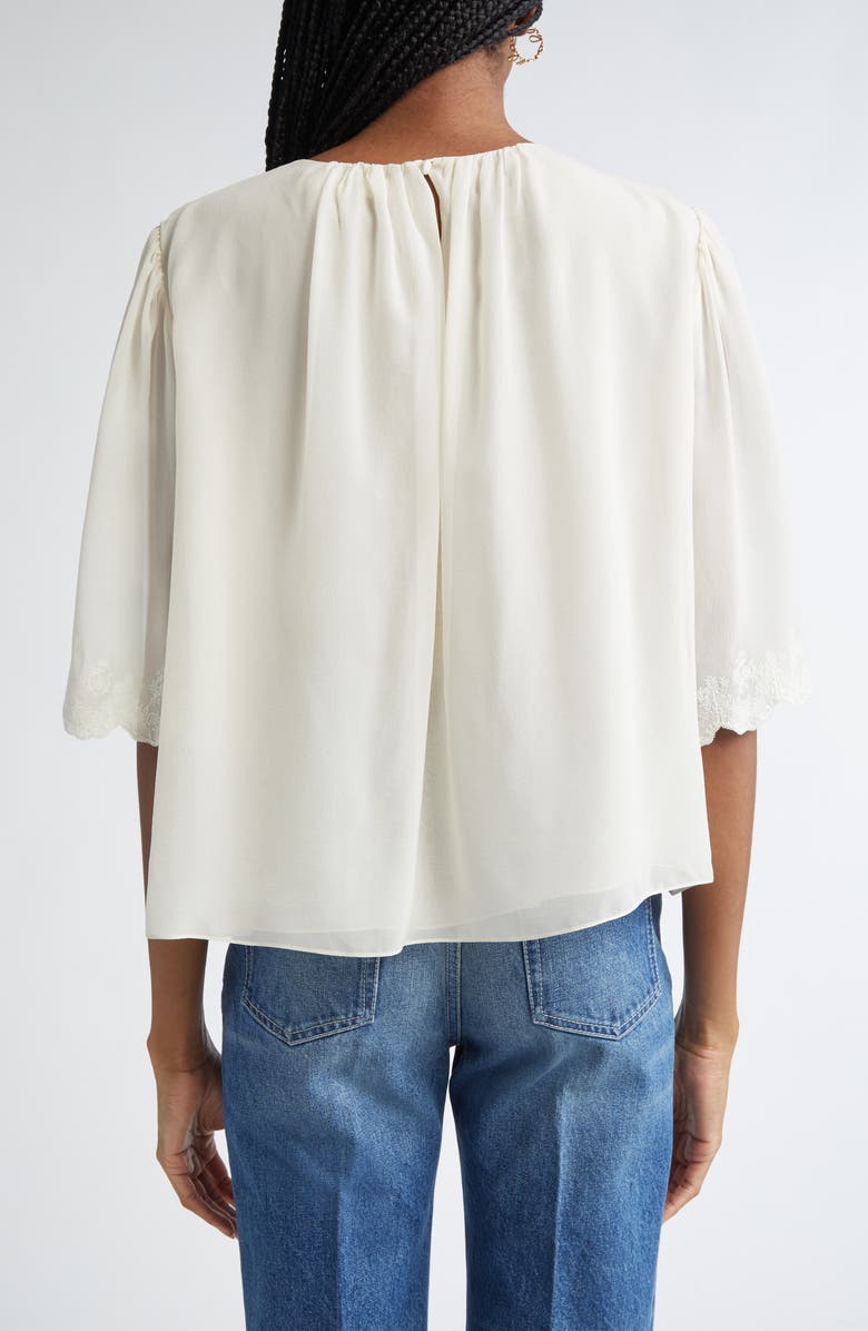 Chloé Floral Embroidered Silk Georgette Top, Alternate, color, 