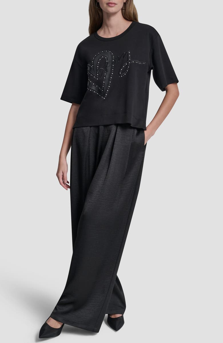 DKNY Stud Heart Appliqué T-Shirt, Alternate, color, Black