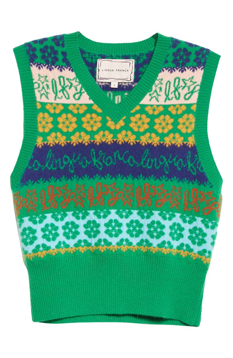 Lingua Franca x Nordstrom Gender Inclusive Logo Jacquard Cashmere Sweater Vest, Alternate, color,