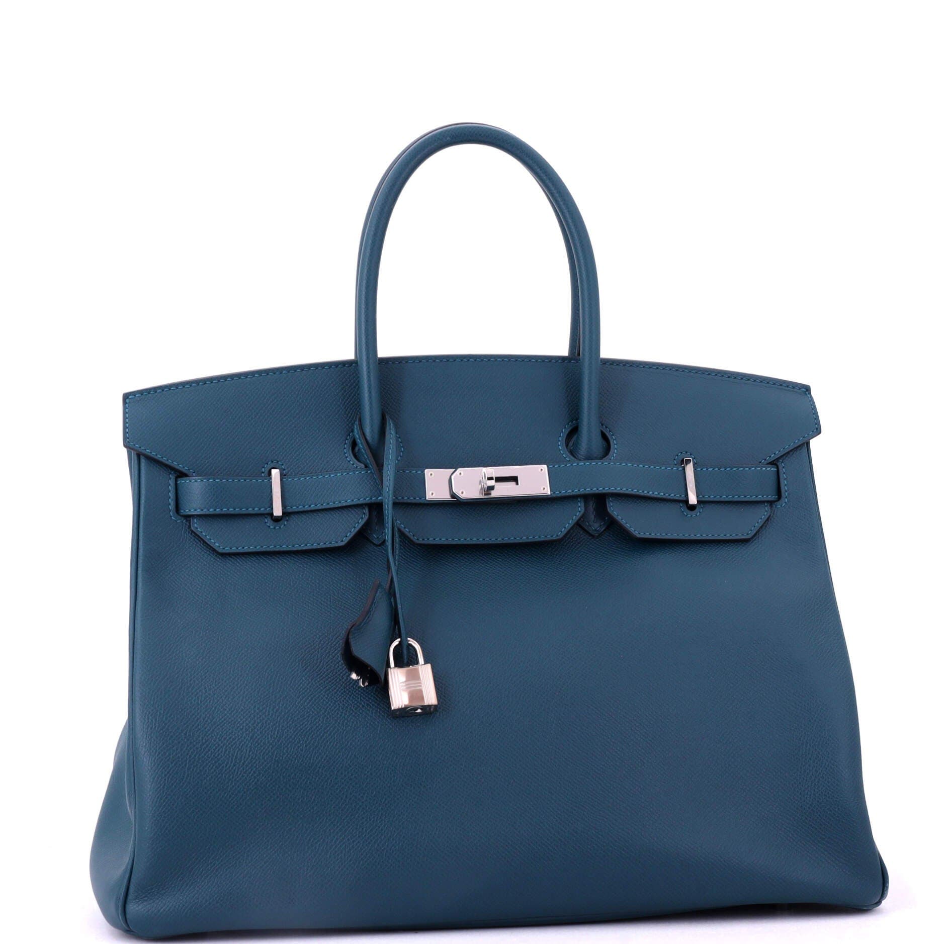 Pre-Owned Hermes Birkin Handbag Blue Epsom with Palladium Hardware 35, Alternate, color, 