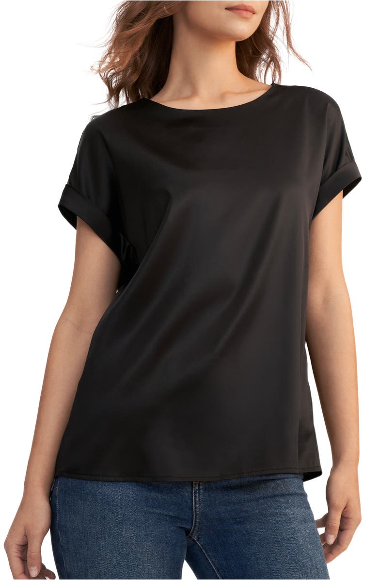Lilysilk Short Sleeves Round Neck Silk Tee, Main, color, Black