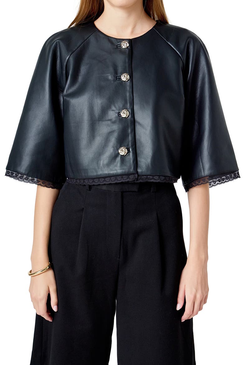 Faux Leather Crop Jacket, Alternate, color, BLACK