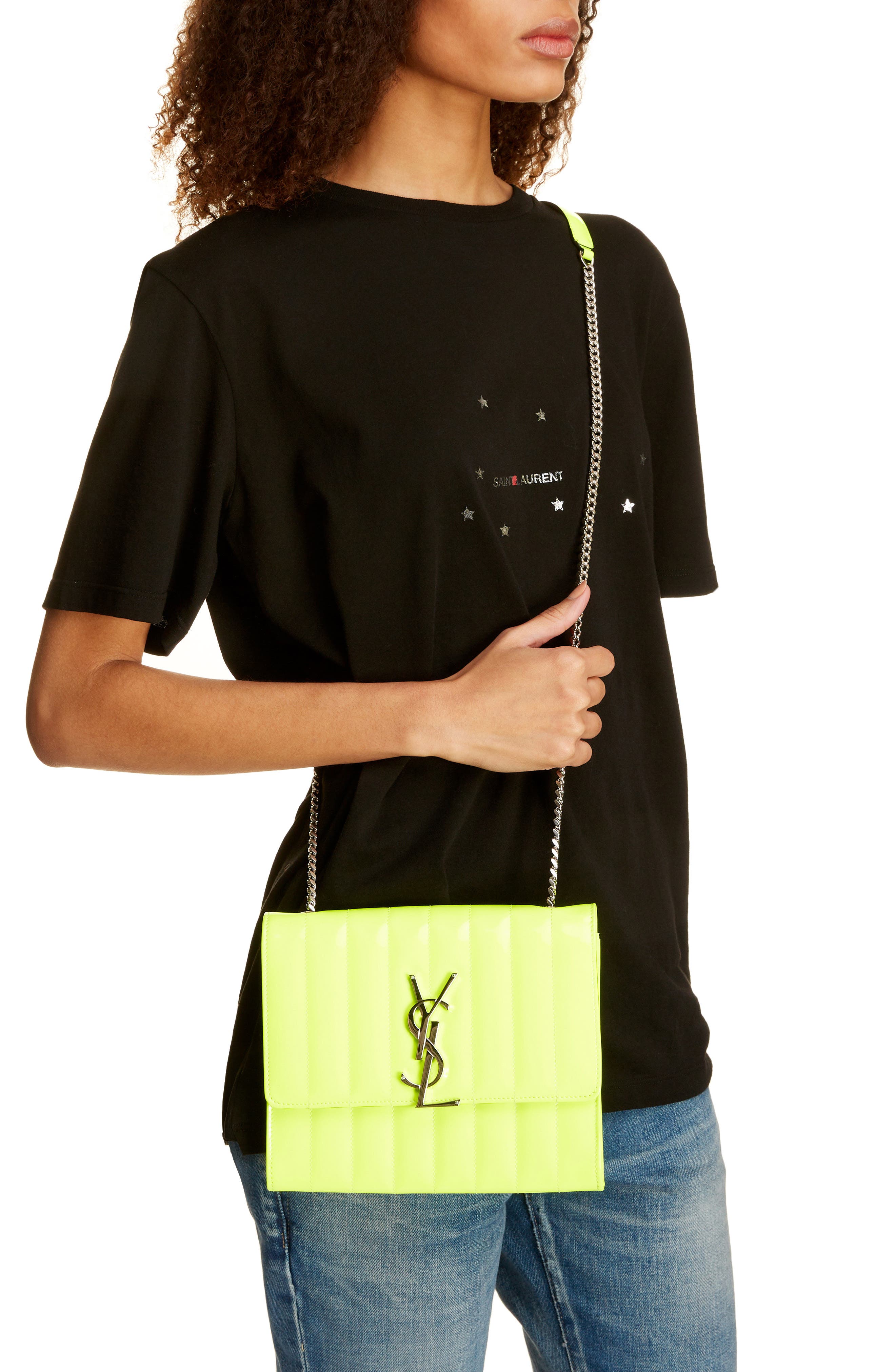 Vicky Patent Leather Wallet on a Chain, Alternate, color, NEON YELLOW