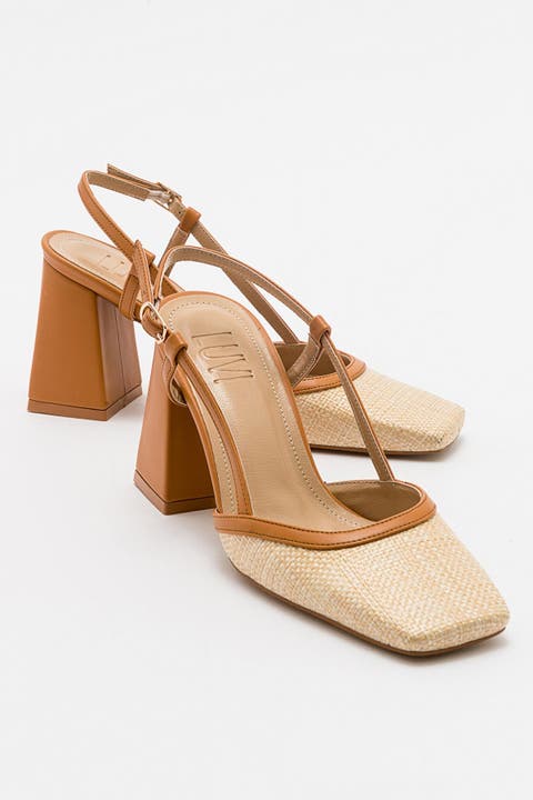 Rivie Raffia Square Toe Block Heel Pump (Women)