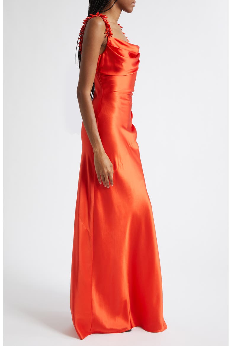 Beaded Strap Fluid Silk Column Gown, Alternate, color, MHJ RED/ RED
