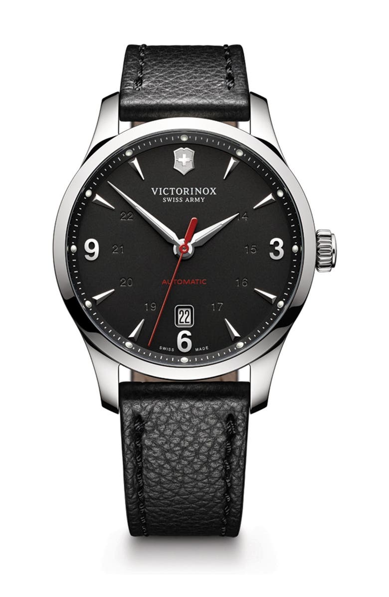 Victorinox Swiss Army<sup>®</sup> 'Alliance' Round Leather Strap Watch, 40mm, Main, color,