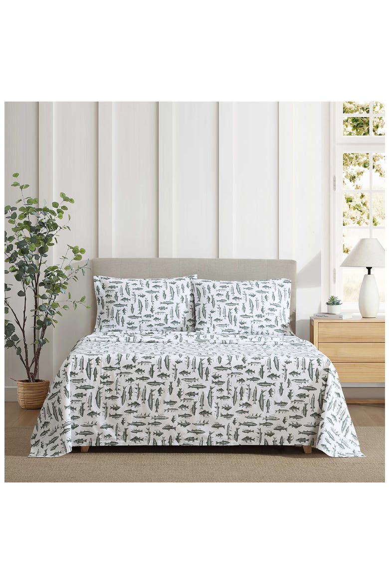 Wes Fish 200 Thread Count Cotton Percale Full Sheet Set, Alternate, color, GREEN