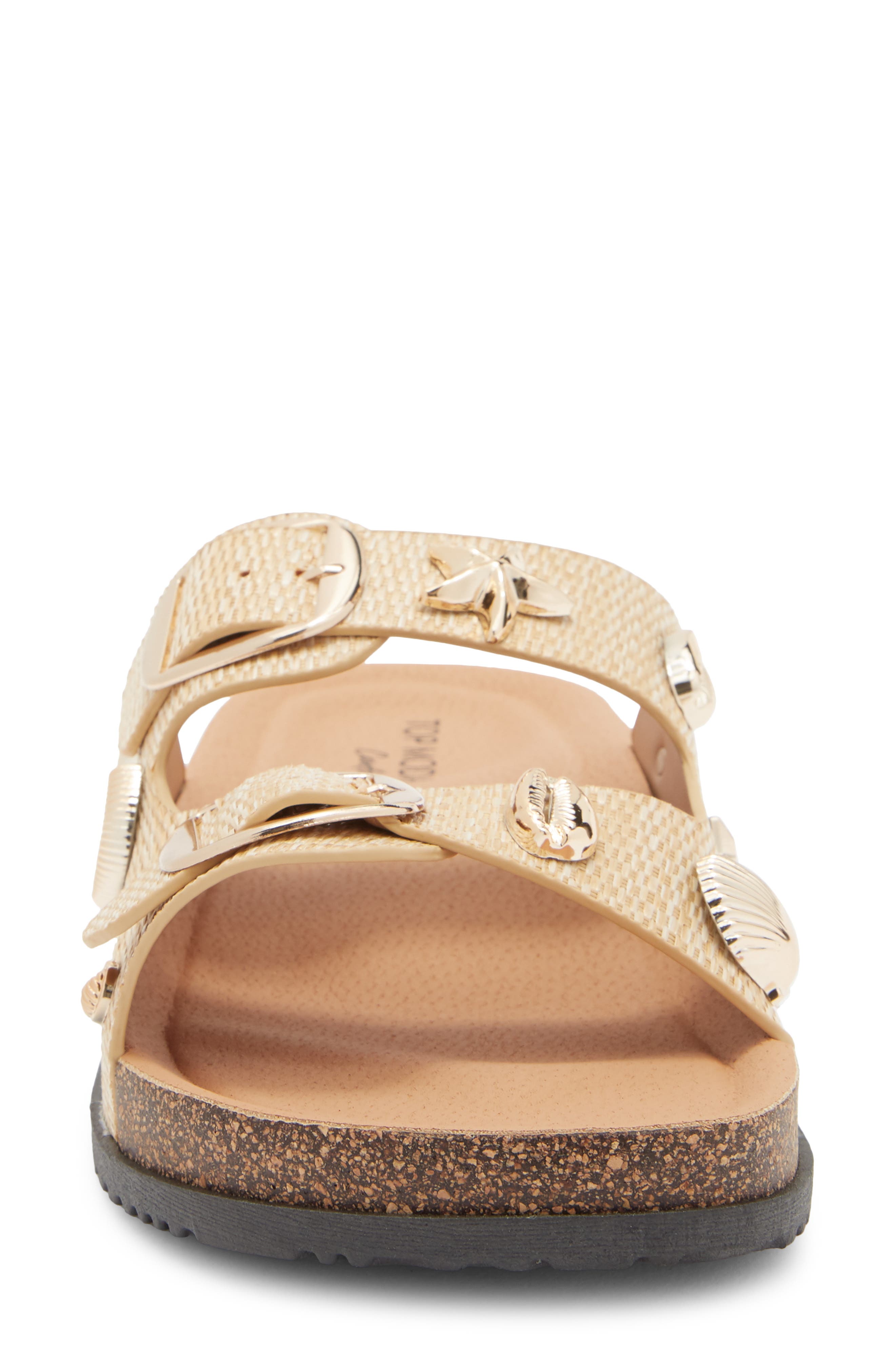 TOP MODA Arissa Slide Sandal, Alternate, color, Dnu/Beige Raffia