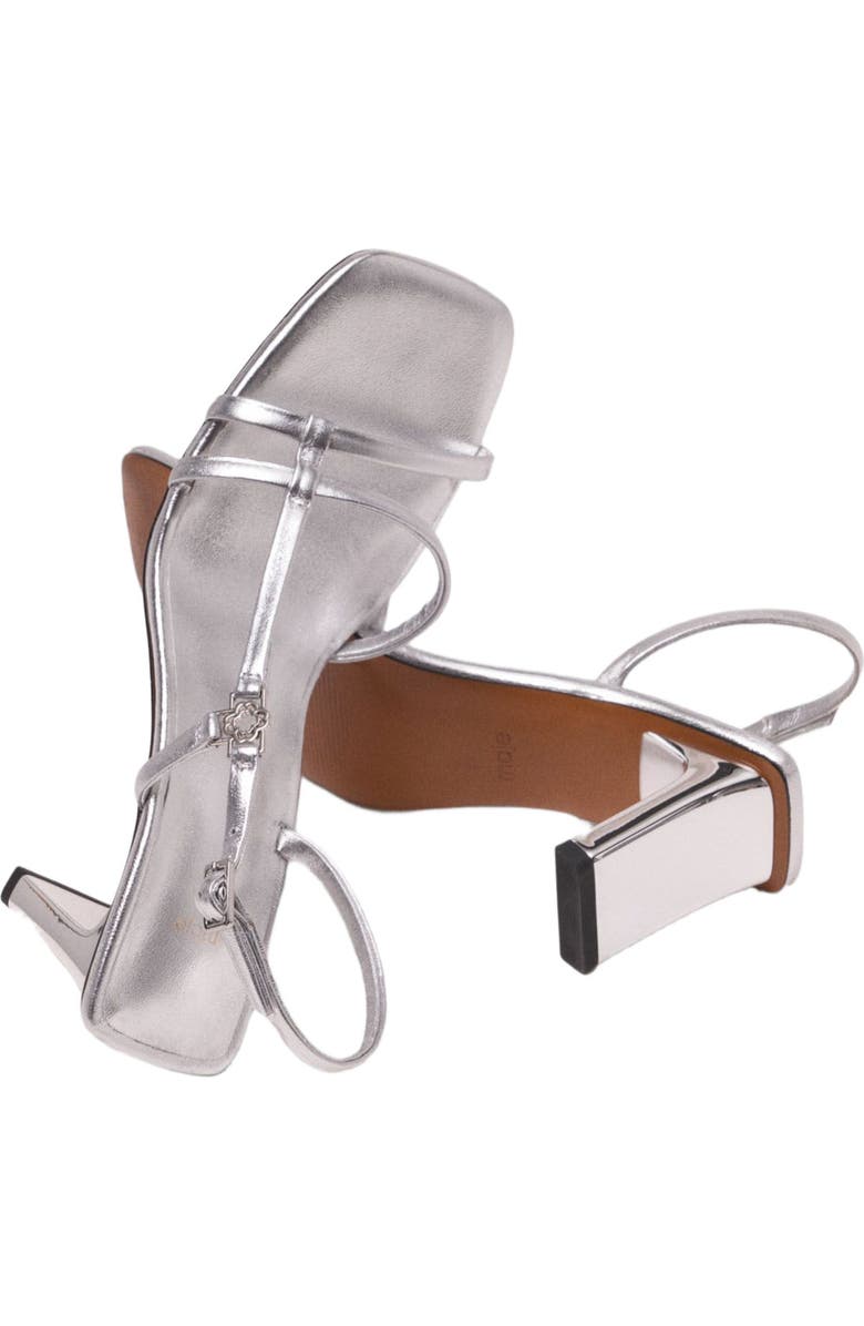 maje Metallic strappy heeled sandals, Alternate, color, Silver