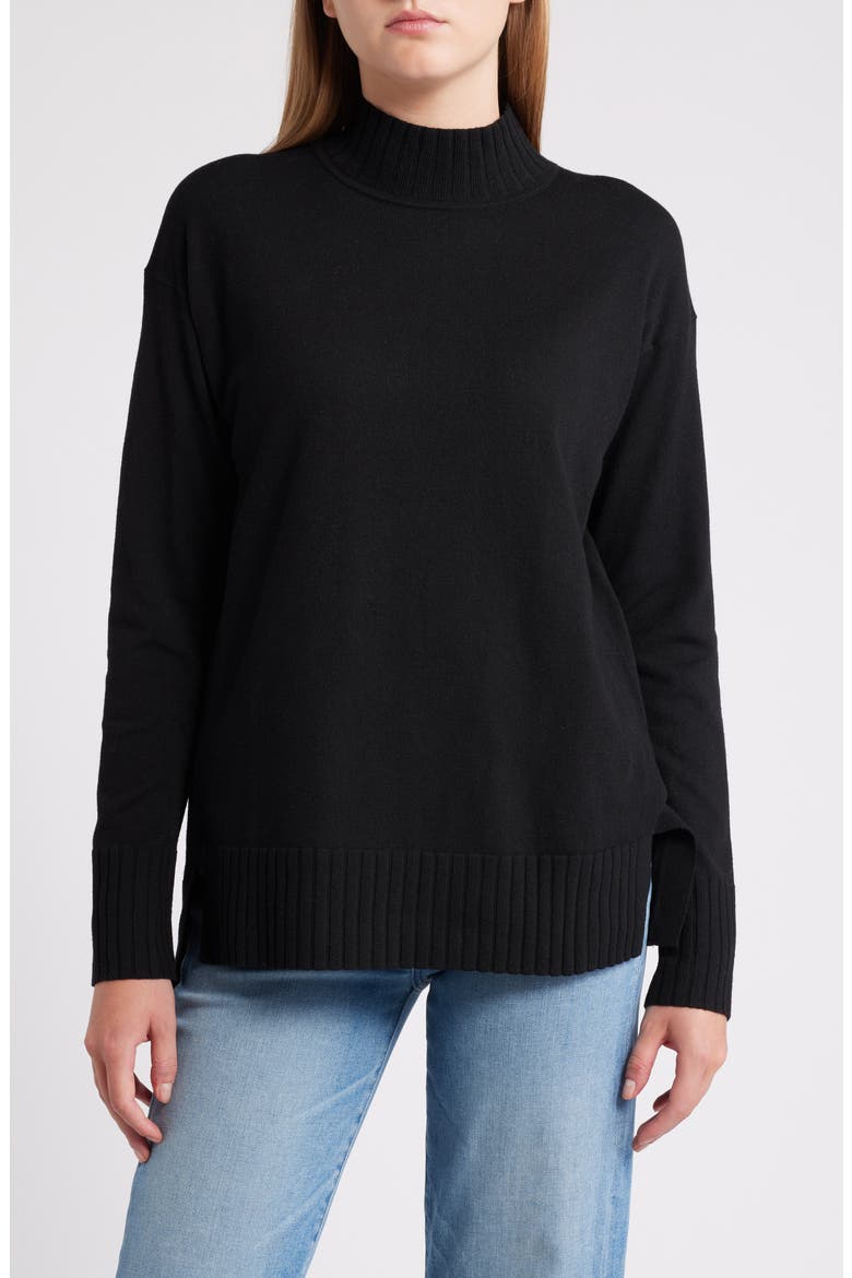 Mock Neck Tunic Sweater, Main, color, BLACK
