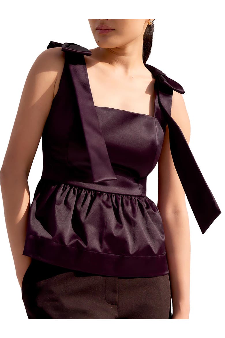 Tie Shoulder Satin Top, Alternate, color, Burgundy