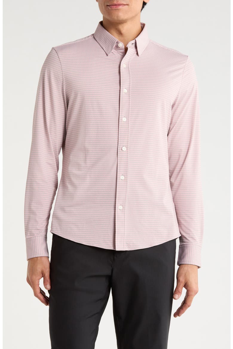 slim fit gingham dress shirt Rhone Men's Commuter Slim Fit Gingham Check Performance Button-Up Shirt - Pink