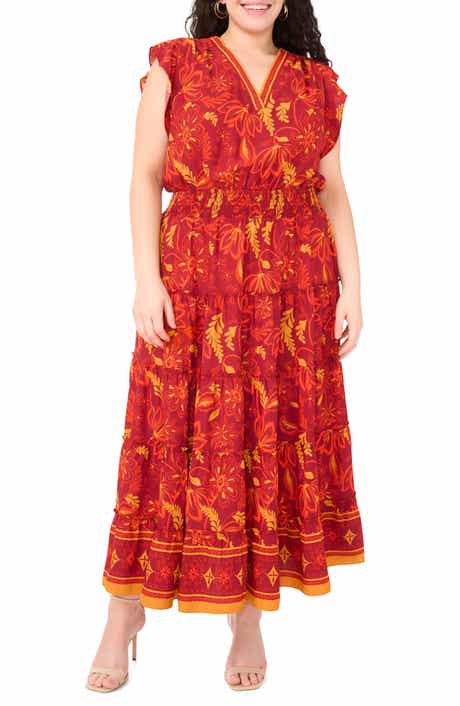 Vince Camuto Flutter Sleeve Tiered Maxi Dress