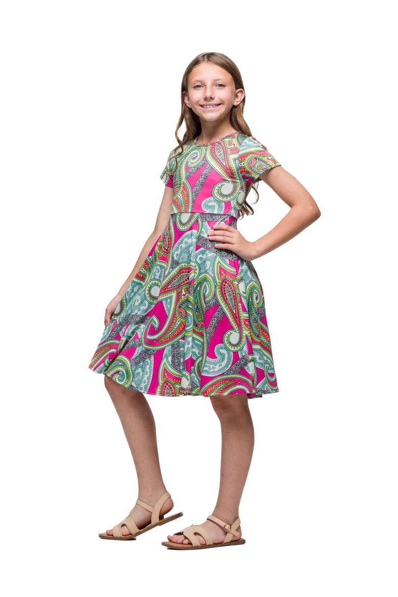 Pink Paisley Short Sleeve Dress, Alternate, color, Green Multi