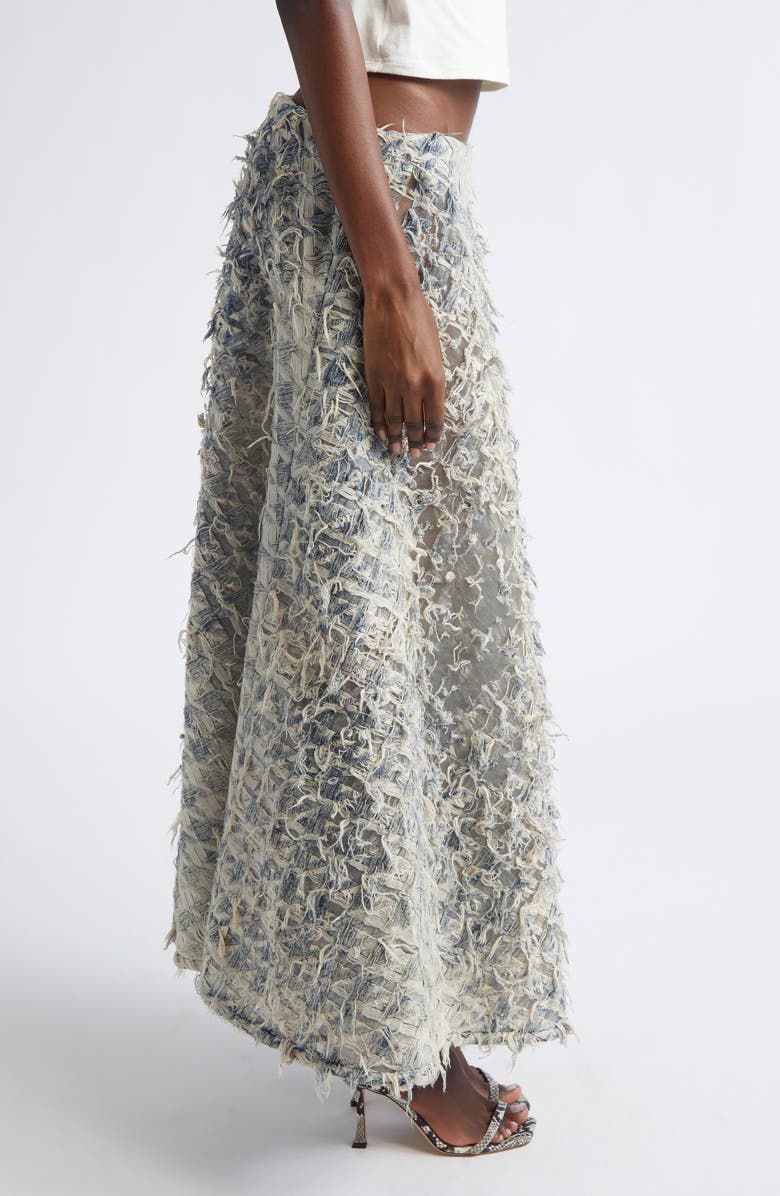 DIESEL<sup>®</sup> De-Annina-Fsh Dévoré Houndstooth Denim Maxi Skirt, Alternate, color, Denim