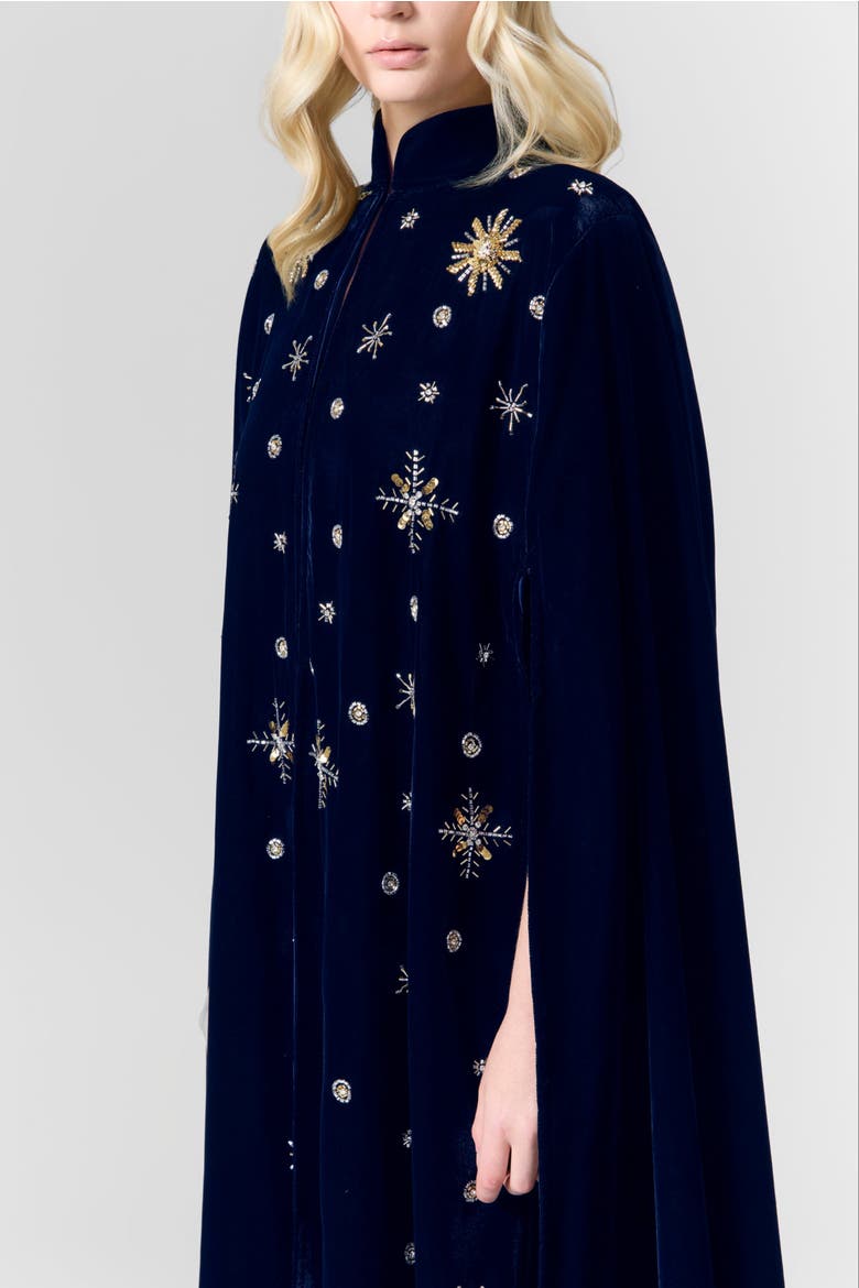 Luna Velvet Embellished Cape, Alternate, color, Navy