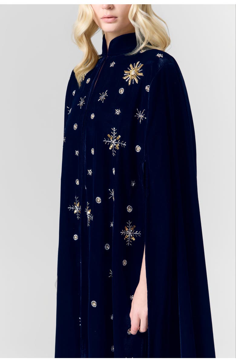 Le Fafo Luna Velvet Embellished Cape, Alternate, color, Navy