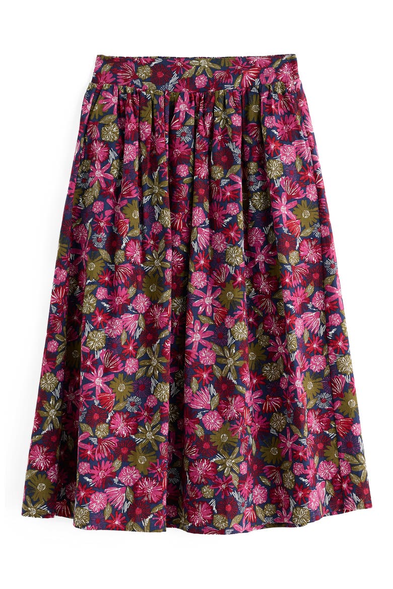Mevagissey Organic Cotton Midi Skirt, Alternate, color, SKETCHBOOK BLOOMS ROSA