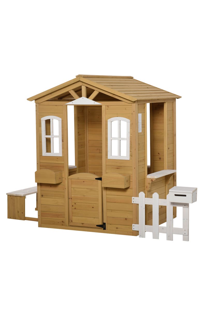 Outsunny Outdoor Wooden Playhouse with Working Doors, Windows, Mailbox, Main, color,