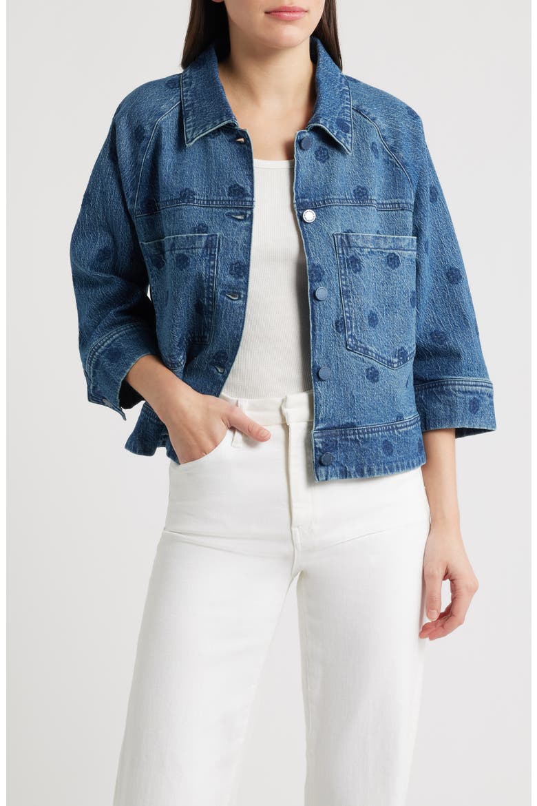 Floral Embroidered Swing Denim Jacket, Main, color, BLUE