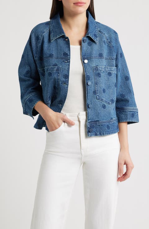 Floral Embroidered Swing Denim Jacket