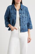 Wit & Wisdom Floral Embroidered Swing Denim Jacket