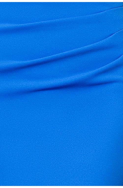 Xscape Evenings Cold Shoulder Handkerchief Hem Scuba Crepe Gown In Blue