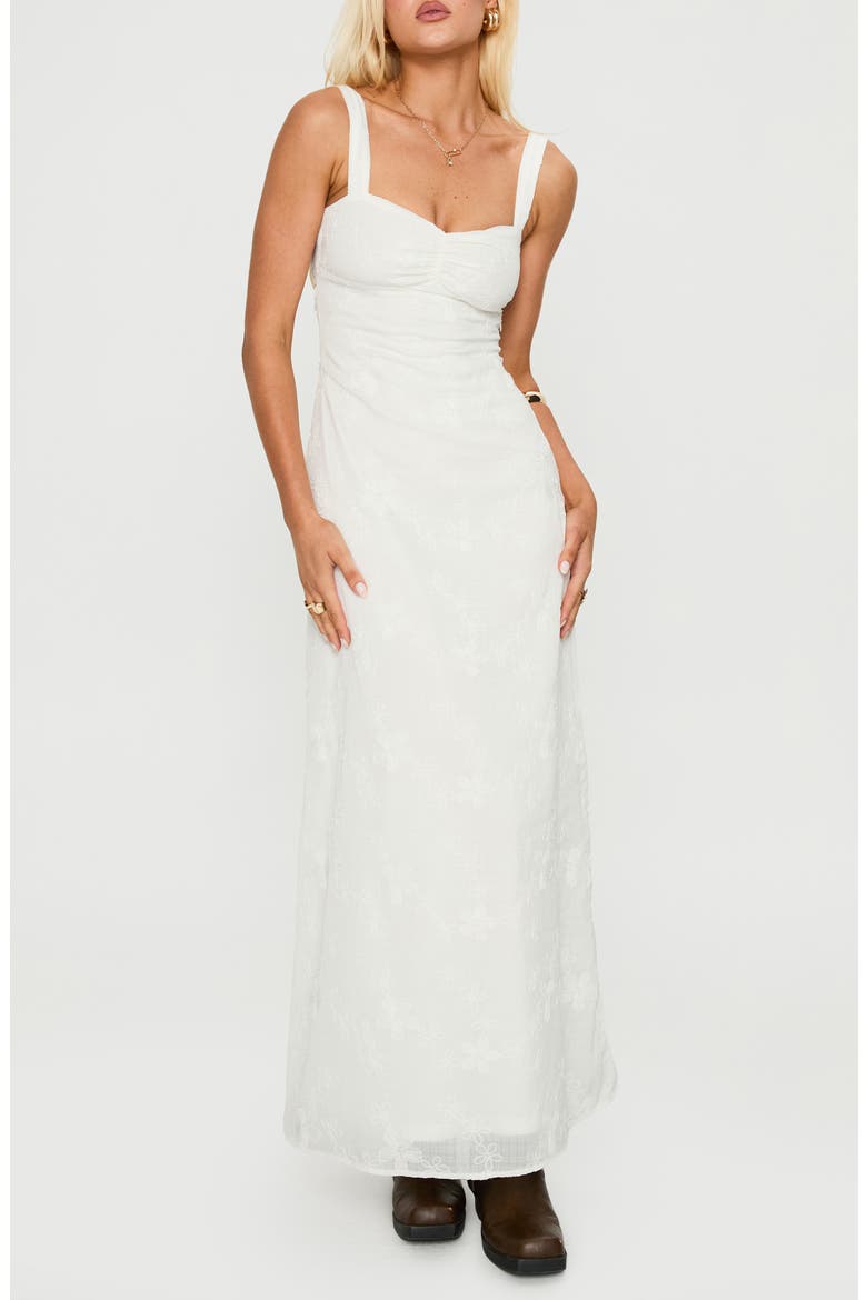 Maisone Floral Embroidered Maxi Dress, Main, color, WHITE