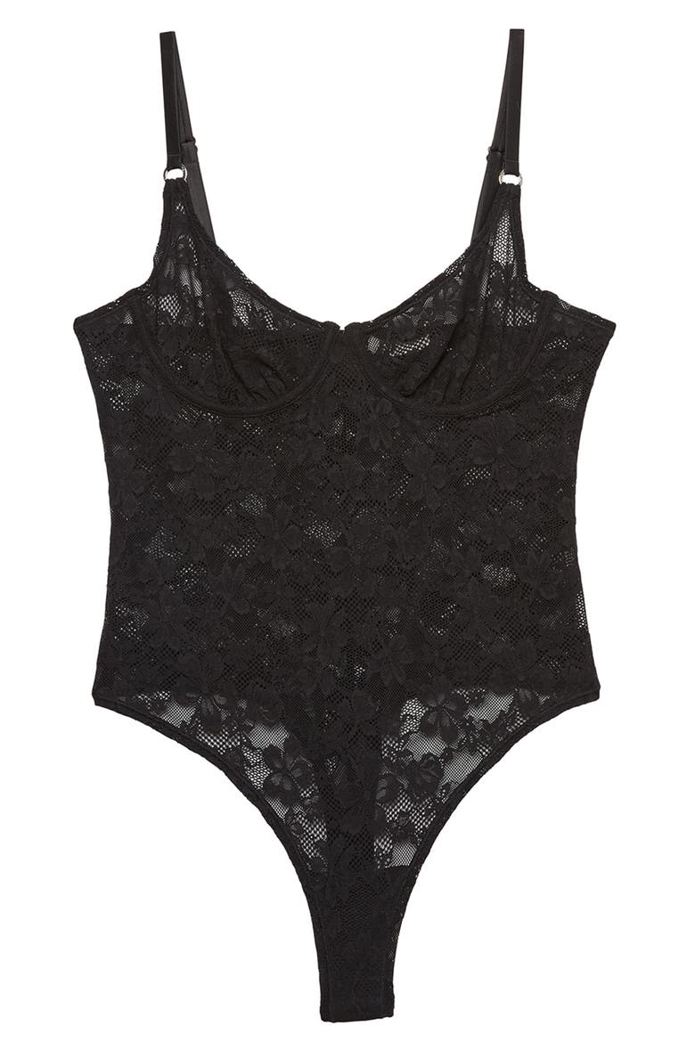 Le Stretch Lace Bodysuit, Alternate, color, Black