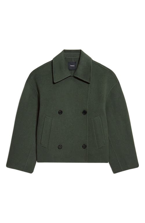 Theory Double Breasted Wool Blend Peacoat In Ivy Melange - 2vr