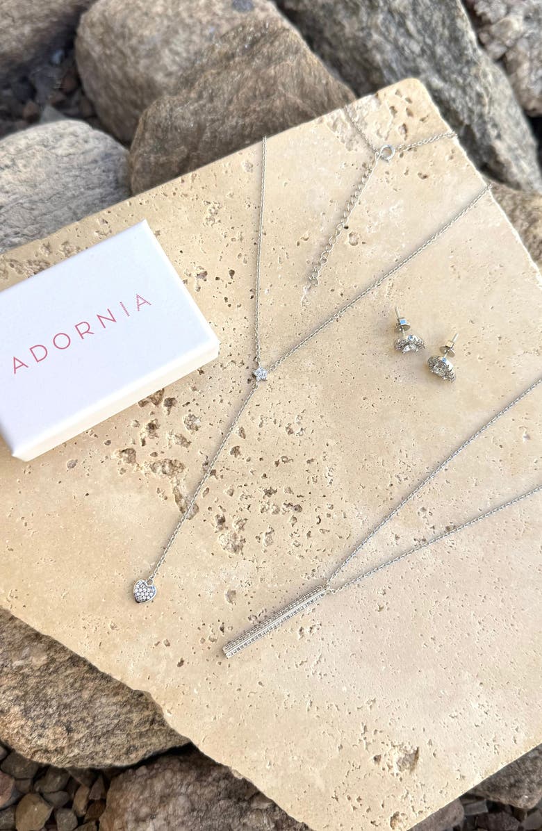 Adornia Pendant Lariat Necklaces & Halo Teardrop Stud Earrings Set, Alternate, color, Silver