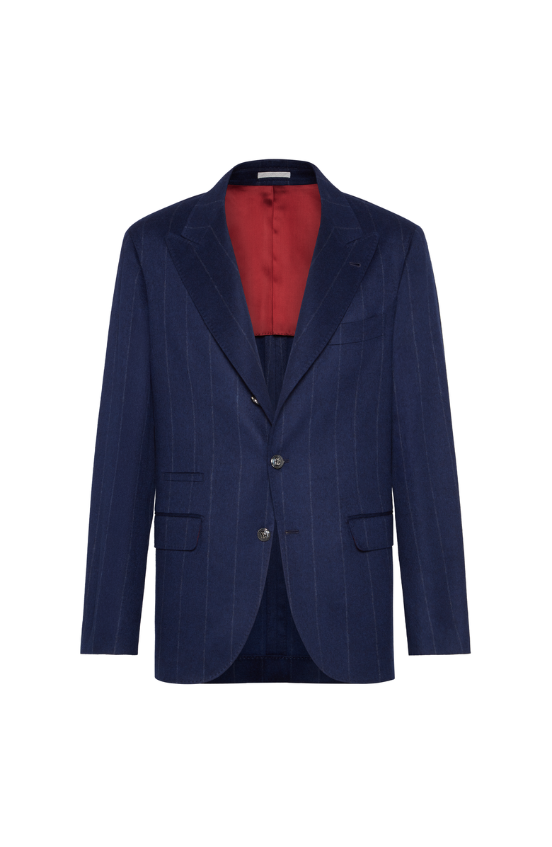 Brunello Cucinelli Wide chalk stripe deconstructed blazer, Main, color, Avio Blue