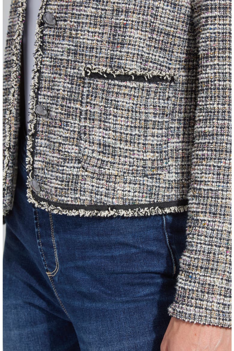 Collarless Stretch Tweed Jacket, Alternate, color, GREY MULTI