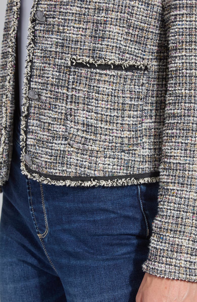 Lysse Collarless Stretch Tweed Jacket, Alternate, color, Grey Multi