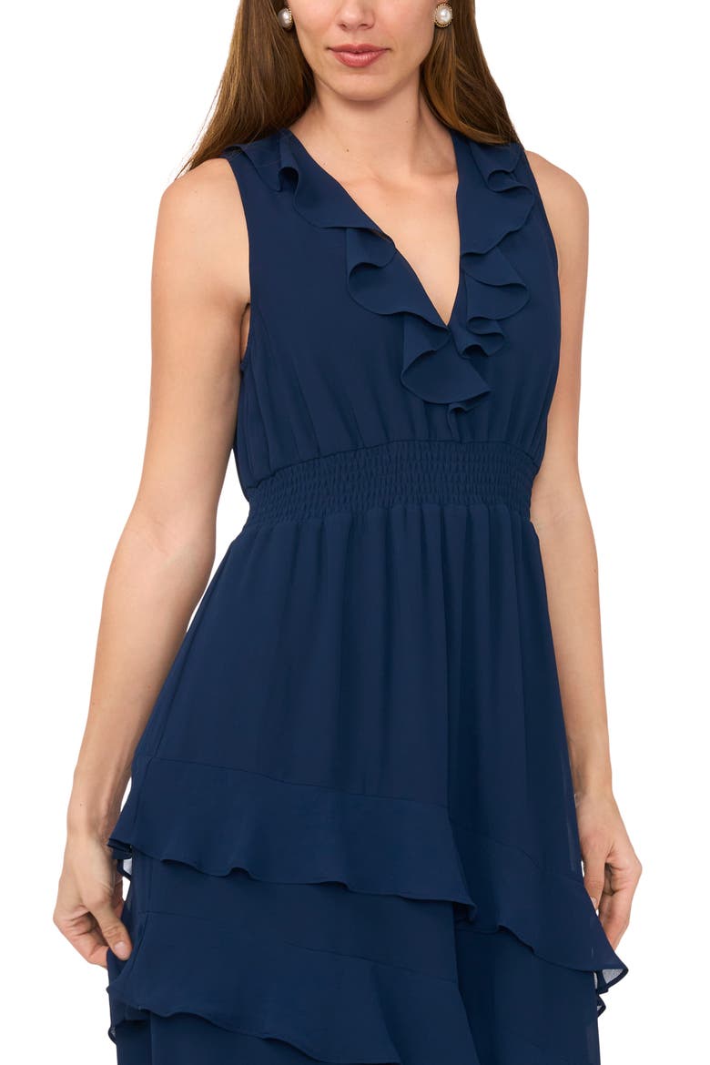V-Neck Tiered Midi Dress, Alternate, color, CLASSIC NAVY